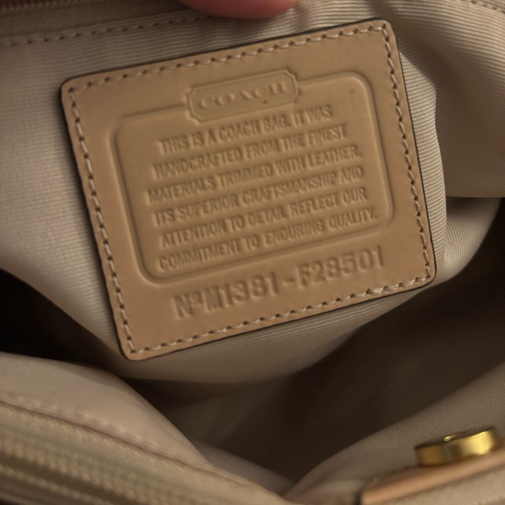 Coach Signature Khaki Tan with Green Stripe Drawstring Carryall (F28501) - Picture 7 of 10